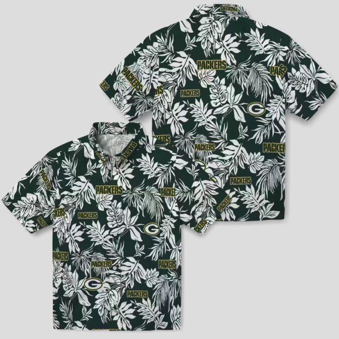 Aloha Green Bay Packers Button Up Hawaiian Shirt - Tropical Leaf Design for Football Fans