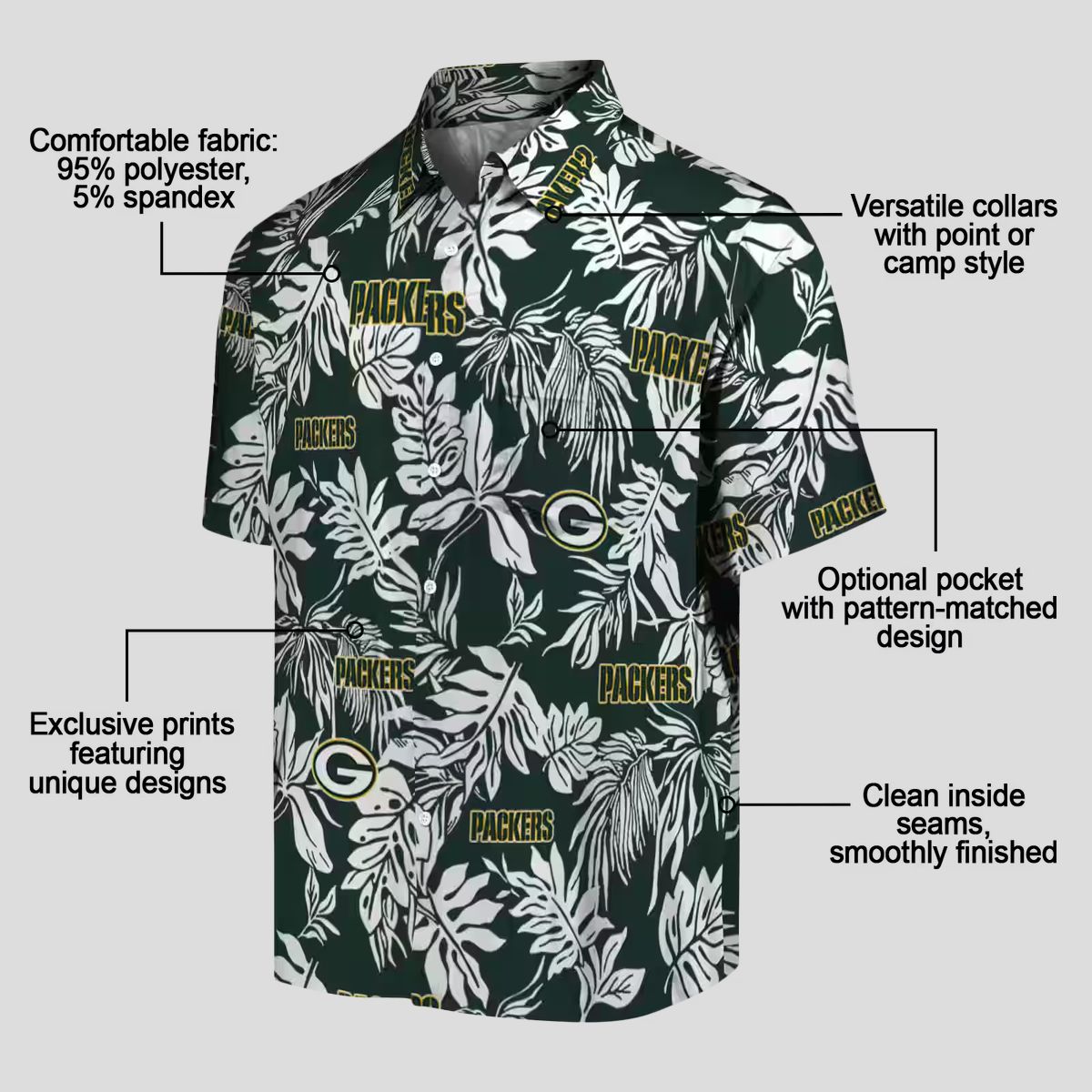Aloha Green Bay Packers Button Up Hawaiian Shirt - Tropical Leaf Design for Football Fans