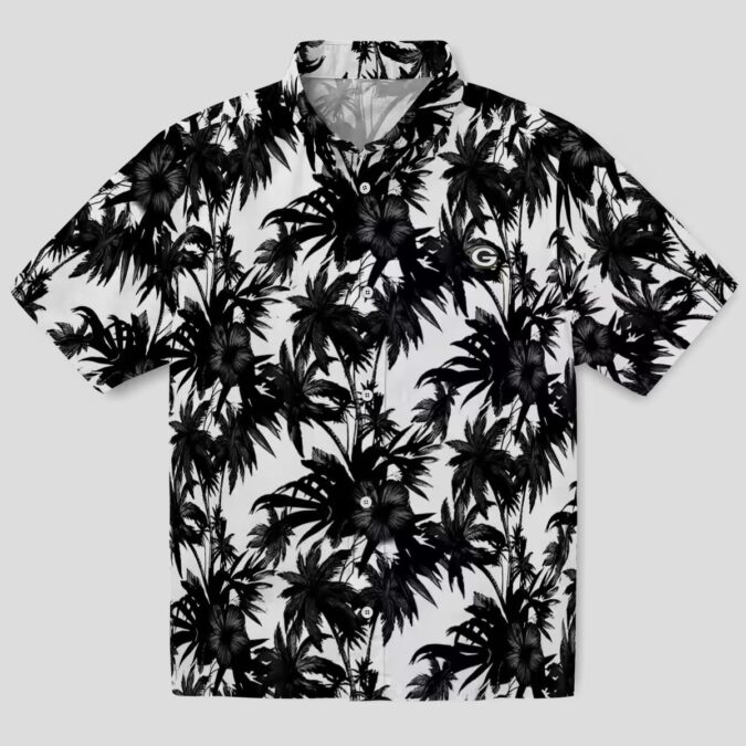 Black and White Green Bay Packers Hawaiian Shirt, Tropical Palm Shirt for Summer Beach
