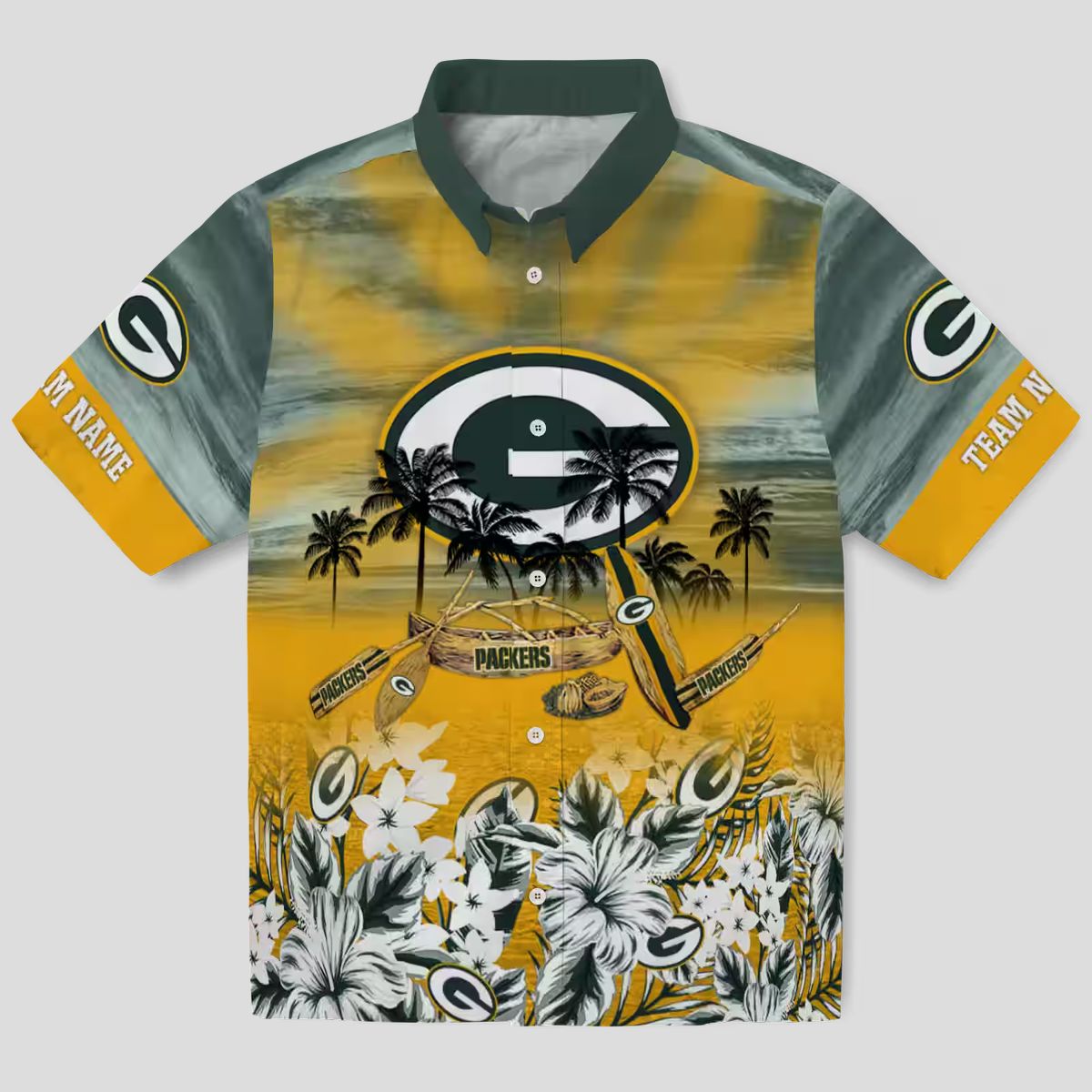 Custom Green Bay Packers Hawaiian Shirt, Tropical Canoe Aloha Shirt for NFL Fans