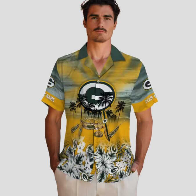 Custom Green Bay Packers Hawaiian Shirt, Tropical Canoe Aloha Shirt for NFL Fans