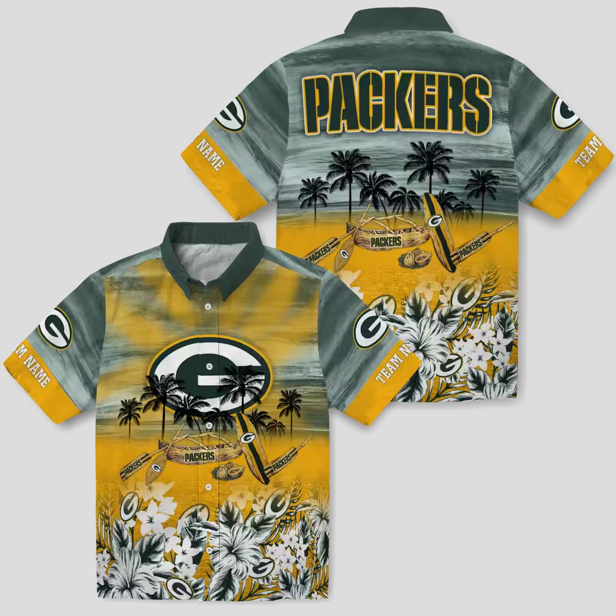 Custom Green Bay Packers Hawaiian Shirt, Tropical Canoe Aloha Shirt for NFL Fans