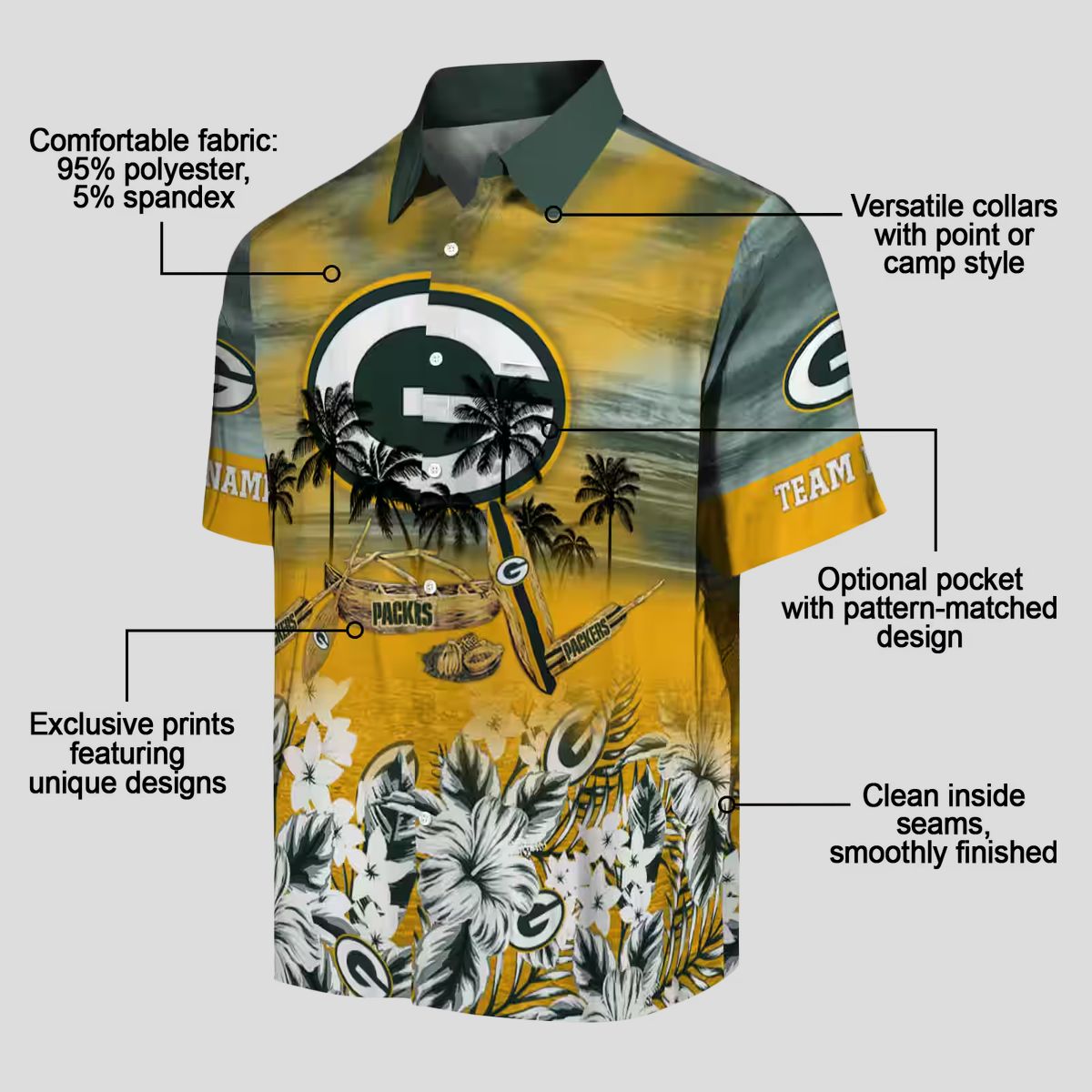 Custom Green Bay Packers Hawaiian Shirt, Tropical Canoe Aloha Shirt for NFL Fans