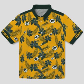 Custom Green Bay Packers Tropical Hawaiian Shirt, Botanical Gold Print Beach Shirt