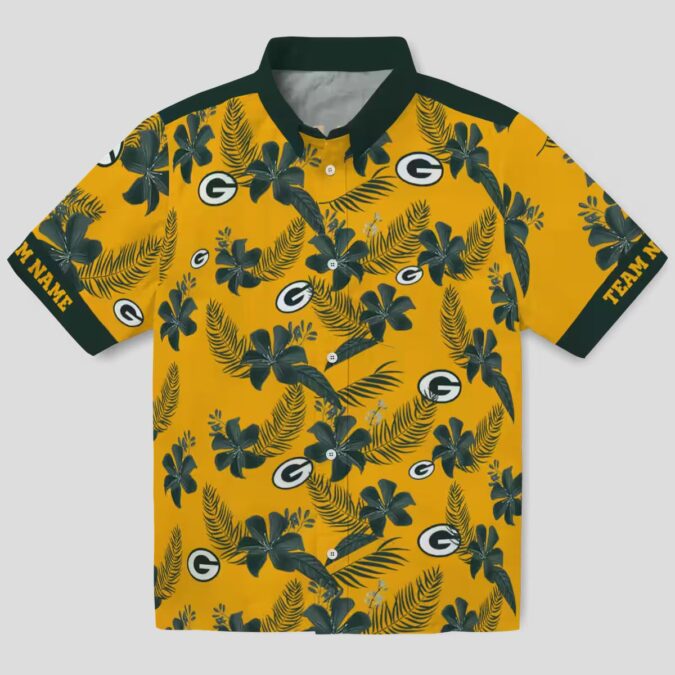 Custom Green Bay Packers Tropical Hawaiian Shirt, Botanical Gold Print Beach Shirt