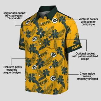 Custom Green Bay Packers Tropical Hawaiian Shirt, Botanical Gold Print Beach Shirt