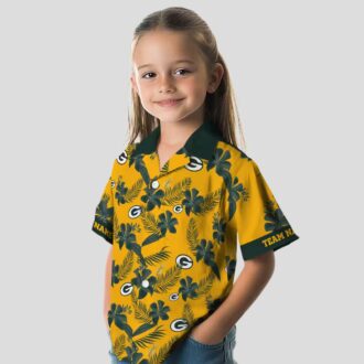 Custom Green Bay Packers Tropical Hawaiian Shirt, Botanical Gold Print Beach Shirt