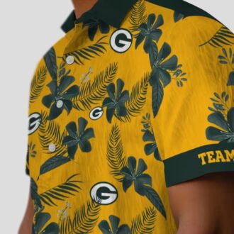 Custom Green Bay Packers Tropical Hawaiian Shirt, Botanical Gold Print Beach Shirt