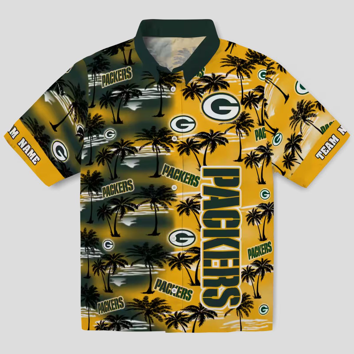 Custom NFL Green Bay Packers Hawaiian Shirt, Palm Silhouettes Green Aloha NFL Shirt