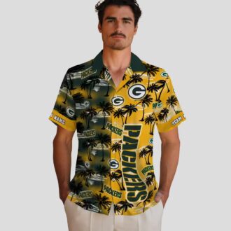 Custom NFL Green Bay Packers Hawaiian Shirt, Palm Silhouettes Green Aloha NFL Shirt
