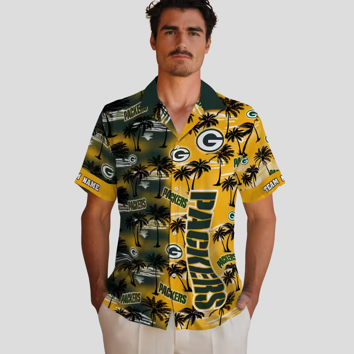 Custom NFL Green Bay Packers Hawaiian Shirt, Palm Silhouettes Green Aloha NFL Shirt