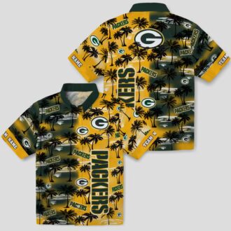 Custom NFL Green Bay Packers Hawaiian Shirt, Palm Silhouettes Green Aloha NFL Shirt