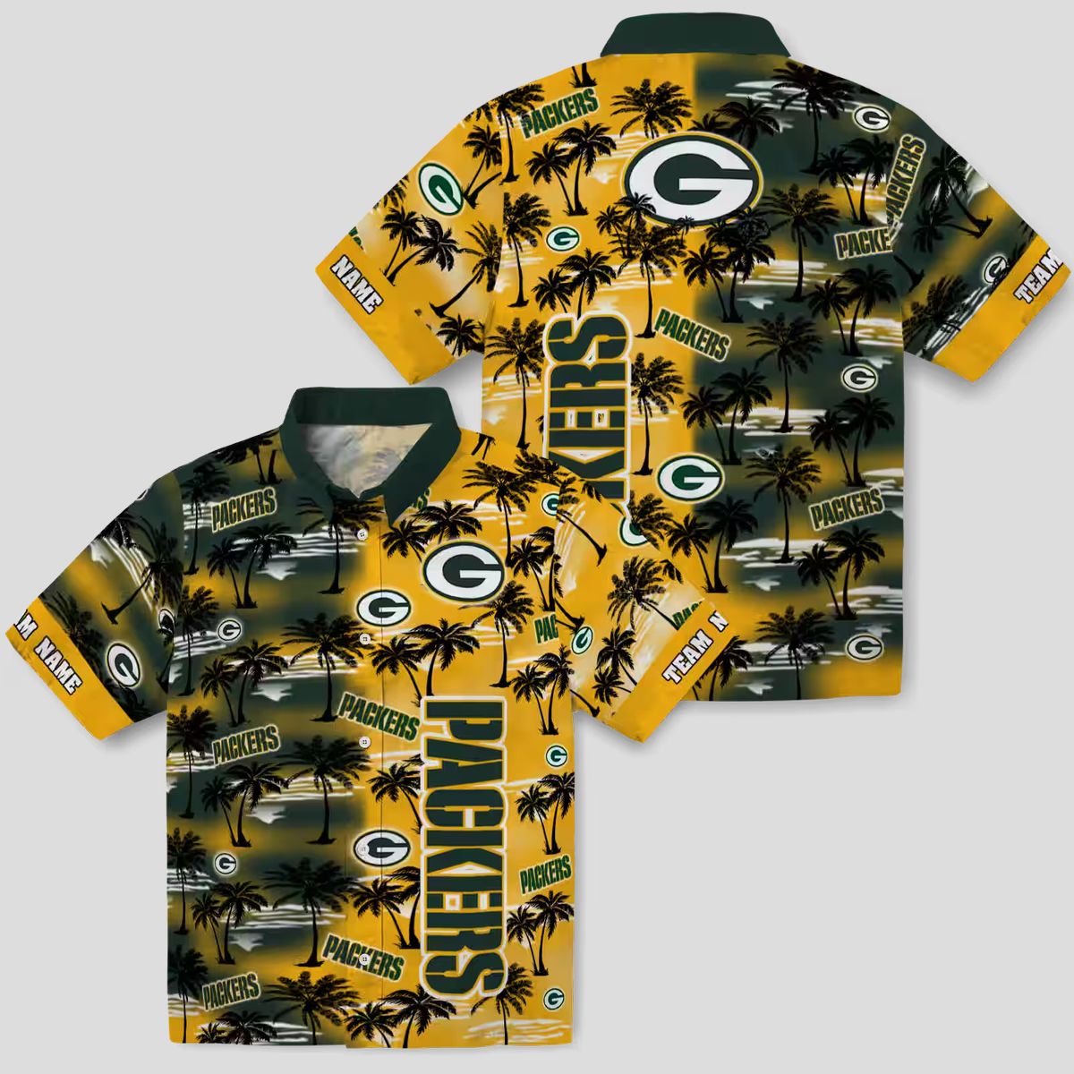 Custom NFL Green Bay Packers Hawaiian Shirt, Palm Silhouettes Green Aloha NFL Shirt