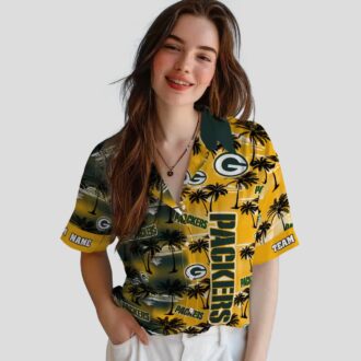 Custom NFL Green Bay Packers Hawaiian Shirt, Palm Silhouettes Green Aloha NFL Shirt