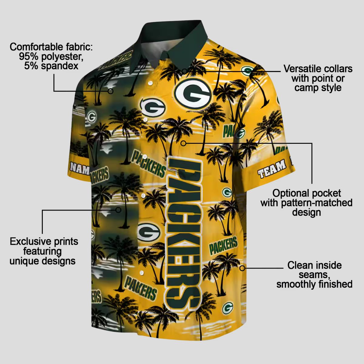 Custom NFL Green Bay Packers Hawaiian Shirt, Palm Silhouettes Green Aloha NFL Shirt