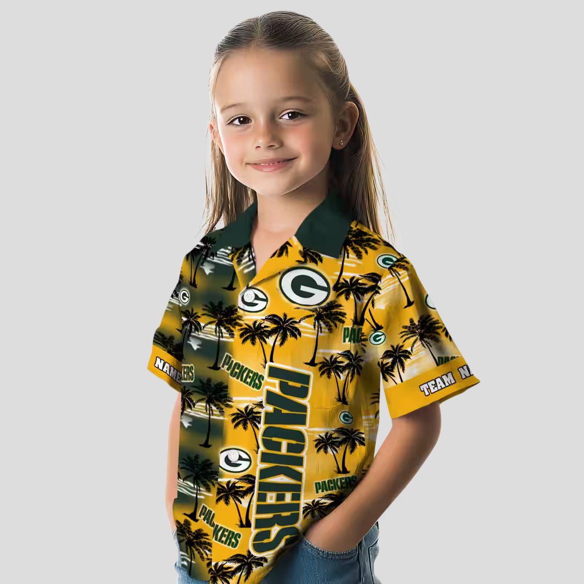 Custom NFL Green Bay Packers Hawaiian Shirt, Palm Silhouettes Green Aloha NFL Shirt