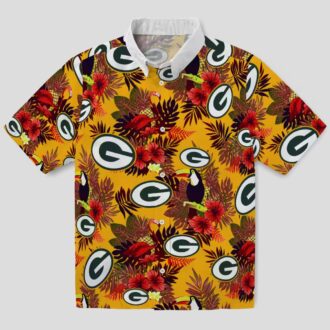 Floral Green Bay Packers Hawaiian Shirt - Tropical Toucan Design with Red & Green