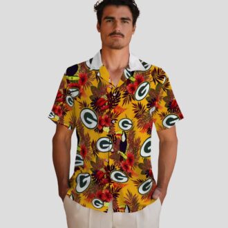 Floral Green Bay Packers Hawaiian Shirt - Tropical Toucan Design with Red & Green