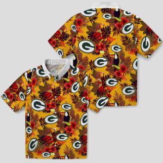 Floral Green Bay Packers Hawaiian Shirt - Tropical Toucan Design with Red & Green