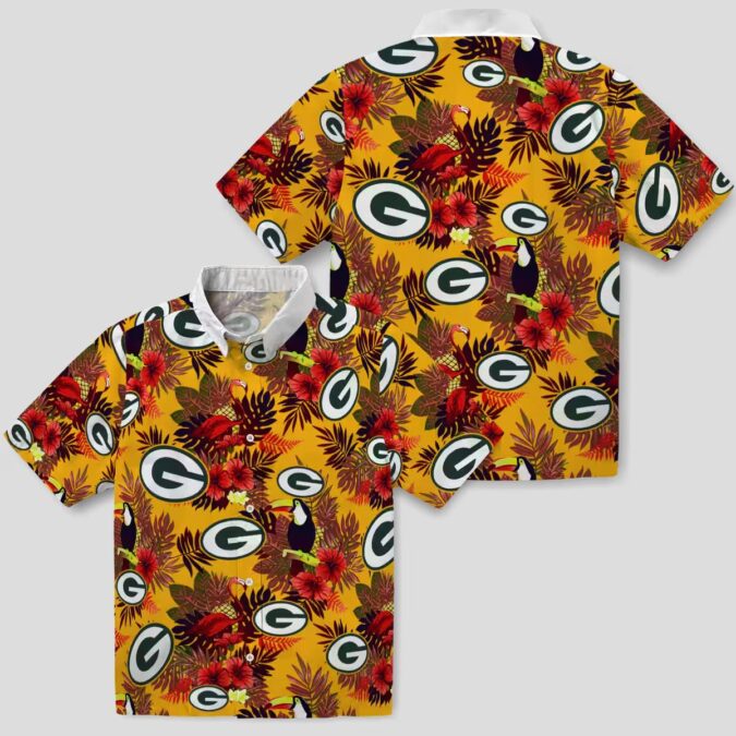 Floral Green Bay Packers Hawaiian Shirt - Tropical Toucan Design with Red & Green