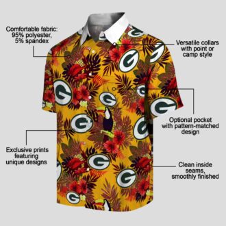 Floral Green Bay Packers Hawaiian Shirt - Tropical Toucan Design with Red & Green