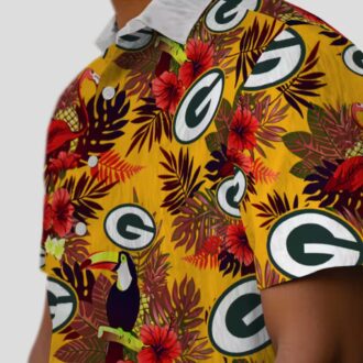 Floral Green Bay Packers Hawaiian Shirt - Tropical Toucan Design with Red & Green