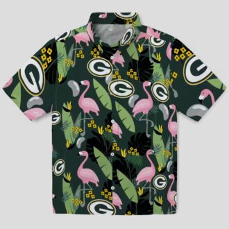 Green Bay Packers Aloha Hawaiian Shirt, Flamingo Leaves Tropical Shirt for NFL Fans