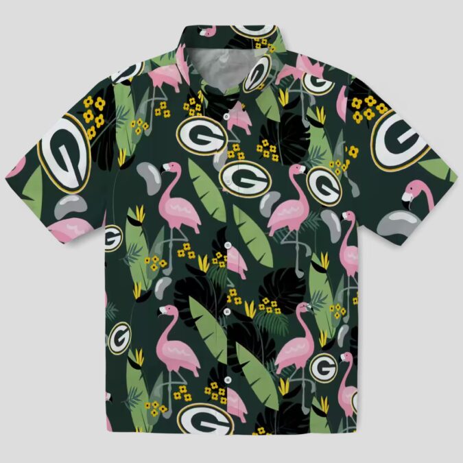 Green Bay Packers Aloha Hawaiian Shirt, Flamingo Leaves Tropical Shirt for NFL Fans