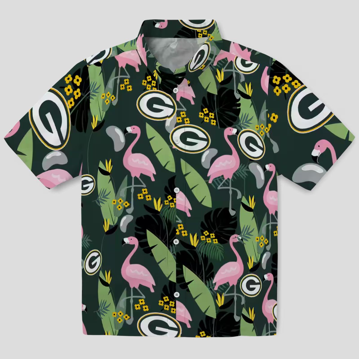 Green Bay Packers Aloha Hawaiian Shirt, Flamingo Leaves Tropical Shirt for NFL Fans
