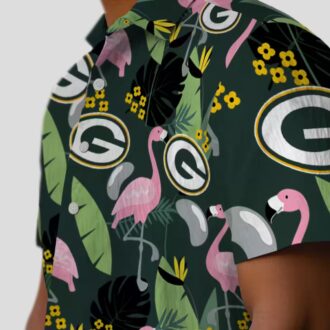 Green Bay Packers Aloha Hawaiian Shirt, Flamingo Leaves Tropical Shirt for NFL Fans
