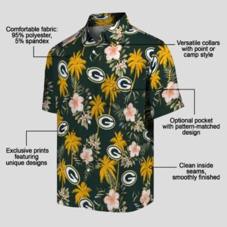 Green Bay Packers Button Up Hawaiian Shirt, Palm Tree Flower Green Aloha Shirt