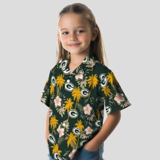 Green Bay Packers Button Up Hawaiian Shirt, Palm Tree Flower Green Aloha Shirt