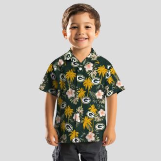 Green Bay Packers Button Up Hawaiian Shirt, Palm Tree Flower Green Aloha Shirt