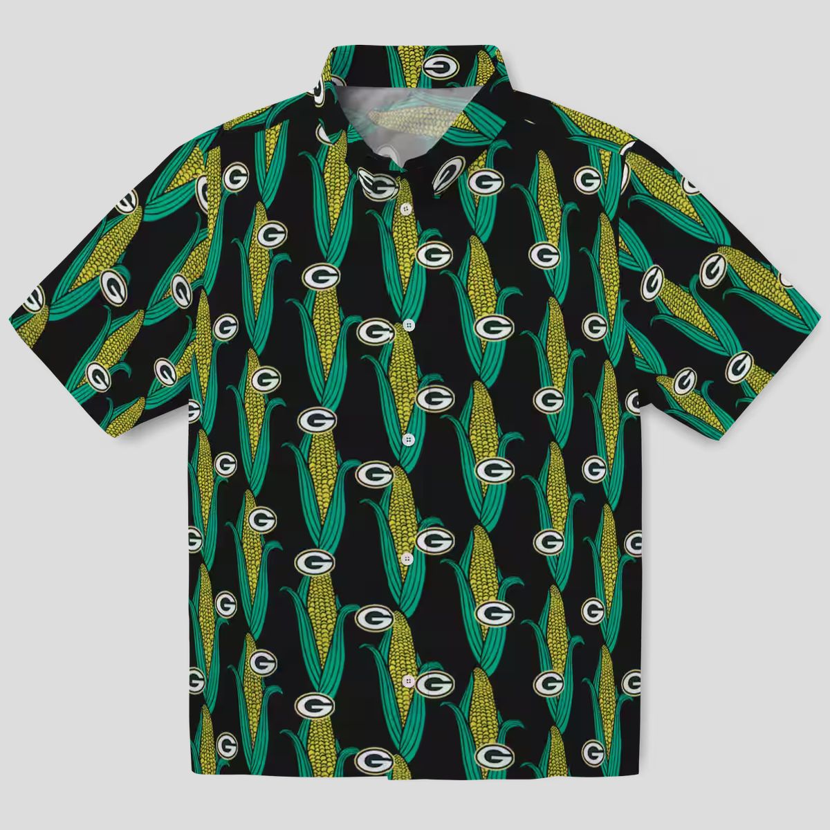 Green Bay Packers Corn Motifs Hawaiian Shirt, Black Green NFL Aloha Beach Shirt