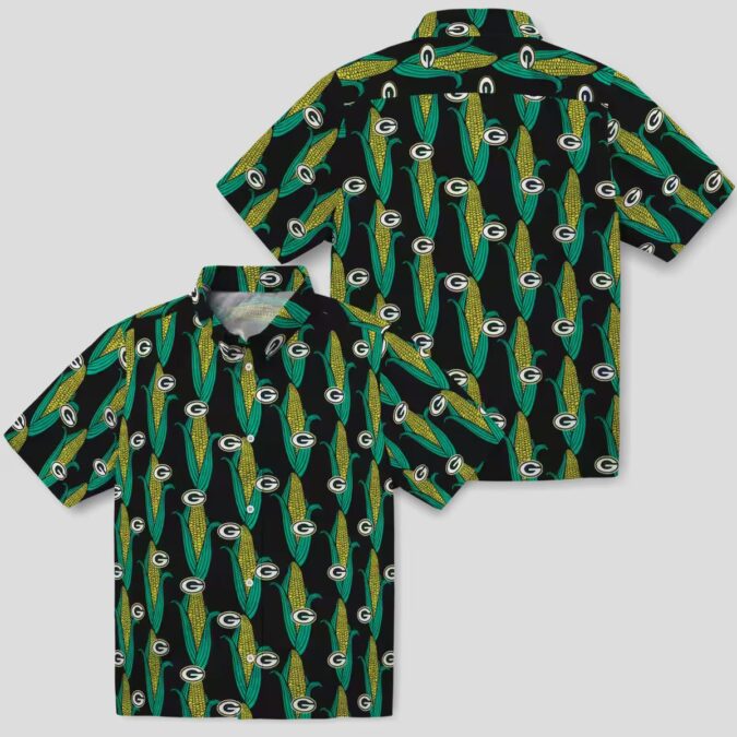 Green Bay Packers Corn Motifs Hawaiian Shirt, Black Green NFL Aloha Beach Shirt
