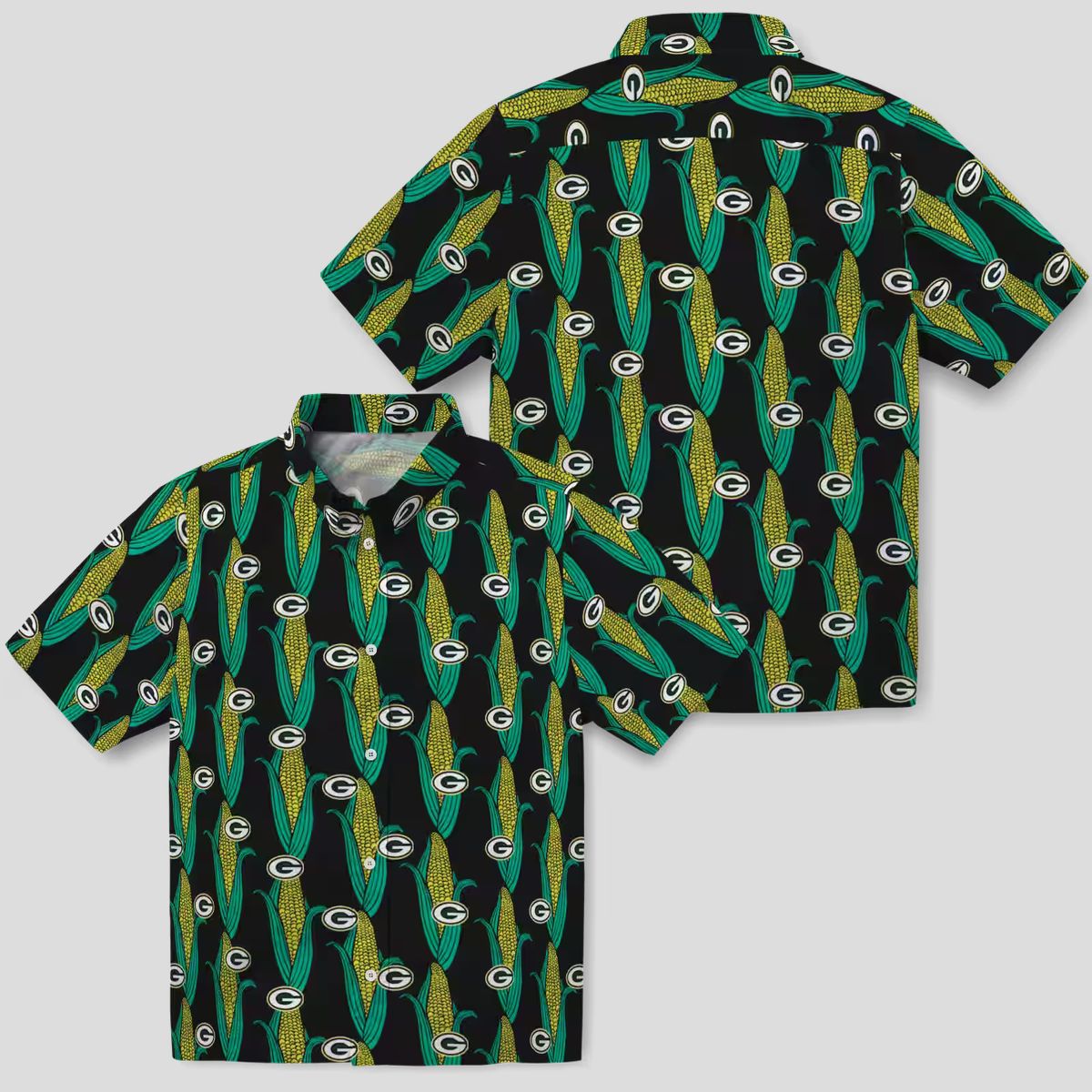 Green Bay Packers Corn Motifs Hawaiian Shirt, Black Green NFL Aloha Beach Shirt