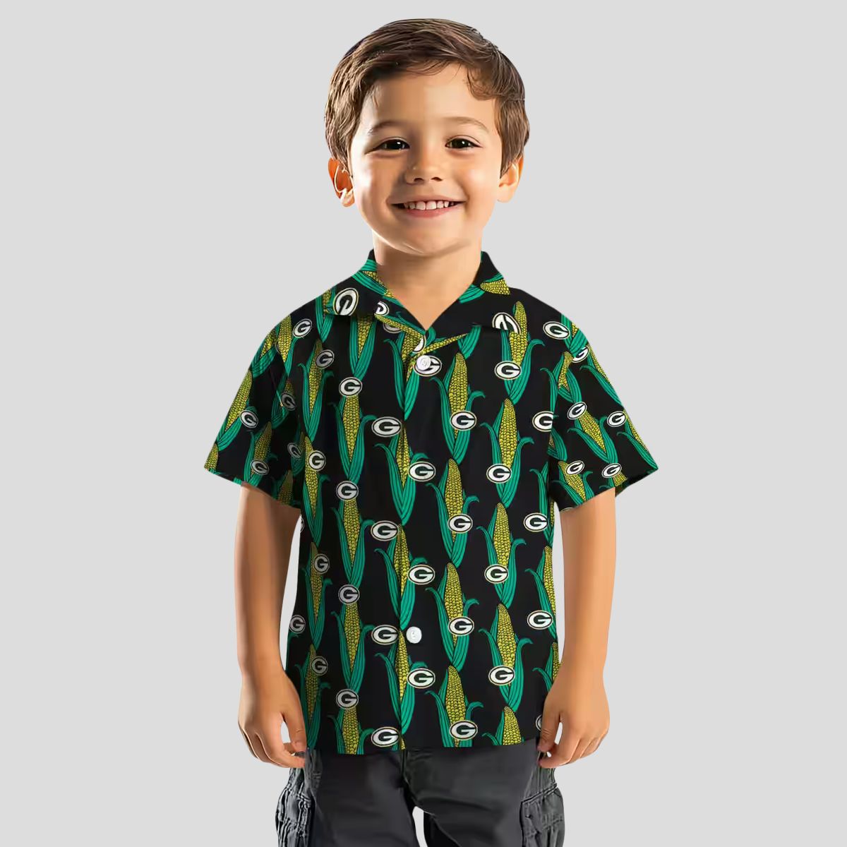 Green Bay Packers Corn Motifs Hawaiian Shirt, Black Green NFL Aloha Beach Shirt