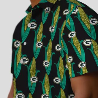 Green Bay Packers Corn Motifs Hawaiian Shirt, Black Green NFL Aloha Beach Shirt