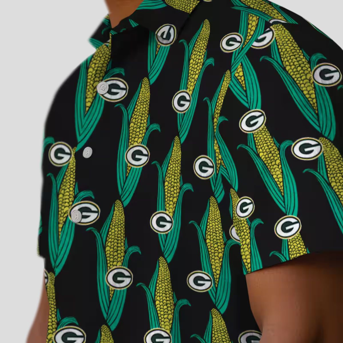 Green Bay Packers Corn Motifs Hawaiian Shirt, Black Green NFL Aloha Beach Shirt