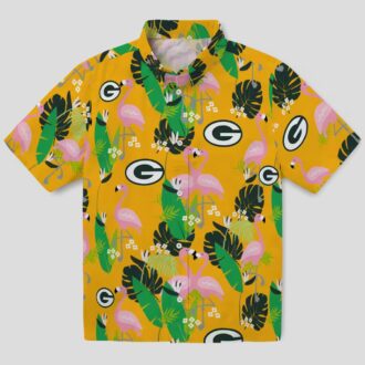 Green Bay Packers Flamingo Hawaiian Shirt, Tropical Foliage Floral Beach Shirt for Summer