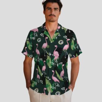 Green Bay Packers Flamingo Leaf Hawaiian Shirt, Aloha NFL Tropical Shirt for Fans & Summer