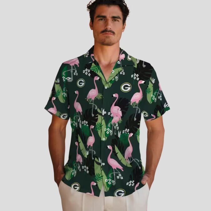 Green Bay Packers Flamingo Leaf Hawaiian Shirt, Aloha NFL Tropical Shirt for Fans & Summer