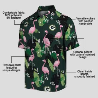 Green Bay Packers Flamingo Leaf Hawaiian Shirt, Aloha NFL Tropical Shirt for Fans & Summer