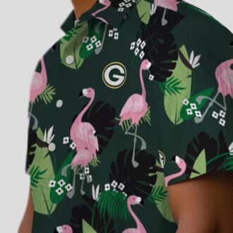 Green Bay Packers Flamingo Leaf Hawaiian Shirt, Aloha NFL Tropical Shirt for Fans & Summer