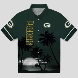 Green Bay Packers Hawaiian Shirt for NFL Fans, Beach Sunset Aloha Shirt in Green & Black