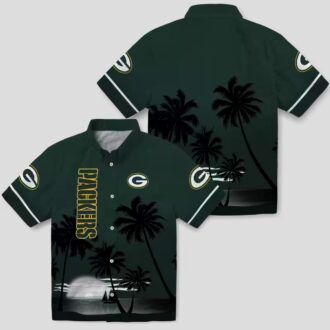 Green Bay Packers Hawaiian Shirt for NFL Fans, Beach Sunset Aloha Shirt in Green & Black