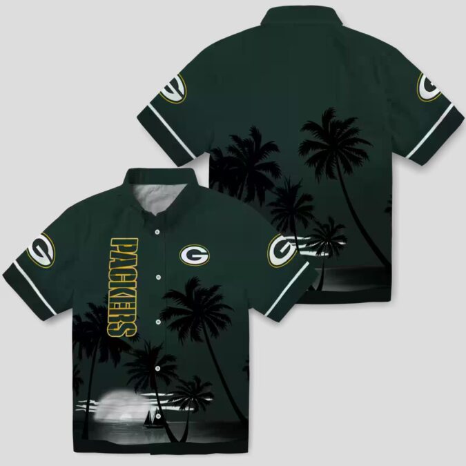 Green Bay Packers Hawaiian Shirt for NFL Fans, Beach Sunset Aloha Shirt in Green & Black
