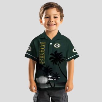 Green Bay Packers Hawaiian Shirt for NFL Fans, Beach Sunset Aloha Shirt in Green & Black