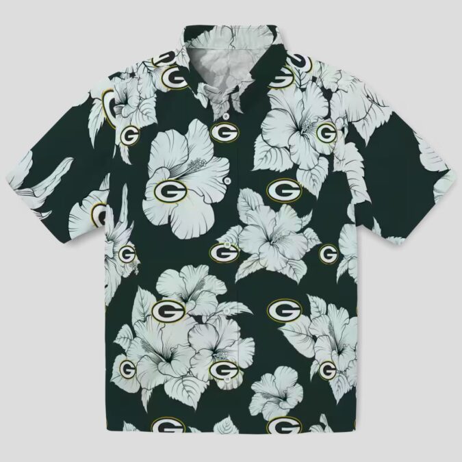 Green Bay Packers Hibiscus Blooms White Hawaiian Shirt, NFL Football Fan Gifts