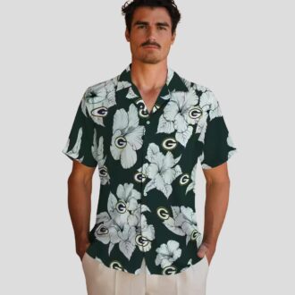 Green Bay Packers Hibiscus Blooms White Hawaiian Shirt, NFL Football Fan Gifts